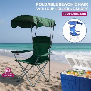 Foldable Beach Chair with Cup Holder and Canopy