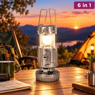 6 in 1 Solar Camping Lantern with Fan and USB Power Bank
