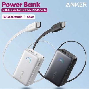 10000mAh Power Bank 45W with Built-in Retractable USB-C Cable by Anker