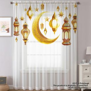 Elegant Moon and Lantern Printed Window Curtain