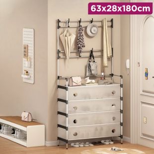 5 Tier Metal Shoes Shelf with Hooks & Cover