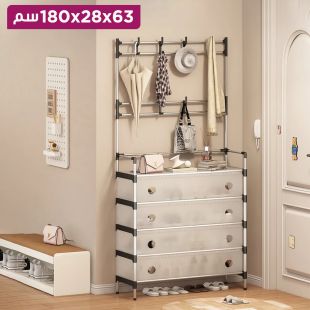 رف أحذية معدني بخمس طبقات مع علاقات وغطاء