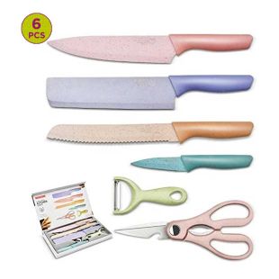 6‑Piece Wheat Straw Handle Kitchen Knife Set