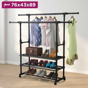 رف تعليق الملابس المزدوج مع 3 أرفف 