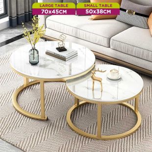 Set of 2 Stacking Wooden Tables with Metal Frame