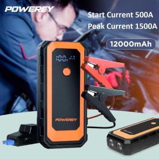 12000mAh Car Jump Starter with LCD Display and Torch by Powerey