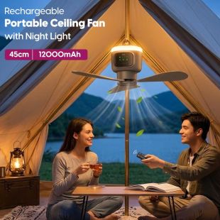 12000mAh Rechargeable Portable Ceiling Fan 45cm with Night Light
