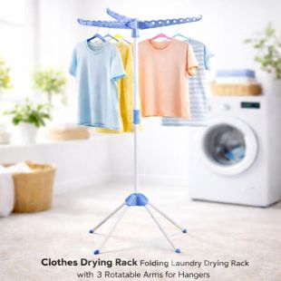 رف تجفيف ملابس قابل للطي مع 3 أذرع دوارة 68×68×150 سم من Premium Care
