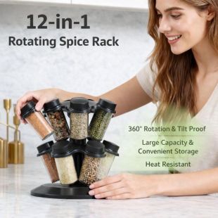 Spice Rack 12 Jars with Removable Lids