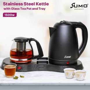 1500W Stainless Steel Kettle with Glass Tea Pot and Tray by Sumo