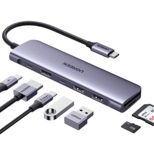 محول 7 في 1 من USB-C إلى USB مع 2 منفذ 95 واط PD وHDMI بدقة 4K من UGREEN