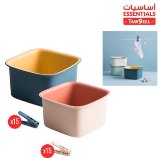 أساسيات توصيل - 15 مشبك ملابس مع سلة مشابك