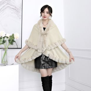 Loose Wool and Fur Shawl For Women