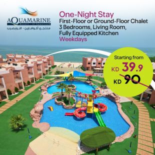 Enjoy 1 Night Stay on Weekdays in a Chalet First or Ground Floor For 8 Persons from Aquamarine Resort Al-Nuwaiseeb