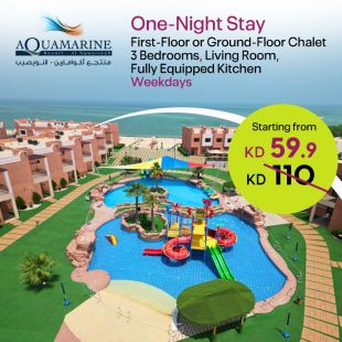 Enjoy 1 Night Stay on Weekdays in a Chalet First or Ground Floor For 8 Persons from Aquamarine Resort Al-Nuwaiseeb 