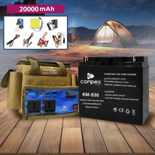 20000mAh Jump Starter Battery with Built-in Power Inverter and LED Bulb with Connections Cables by Conpex