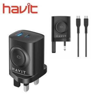 22W Wall Charger 1USB-A Port + 1Type-C Port with Type-C to Type-C Cable by Havit