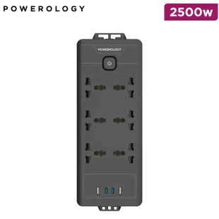 Powerology 6 Outlets 2500W Power Strip with 2USB-A and 2 USB-C Ports PD 20W