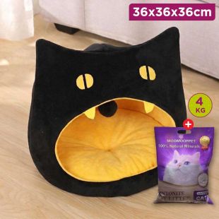Semi Closed Cat Bed 36 × 36 × 36cm + Moomoopet Lavender Cat Litter 4kg