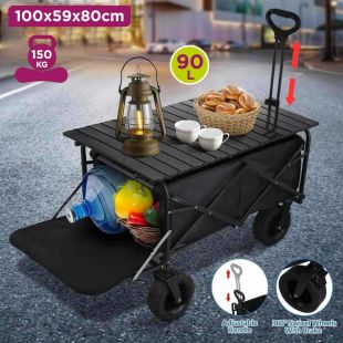2 in 1 Trolley Cart Wagon 90L with Foldable Table Top