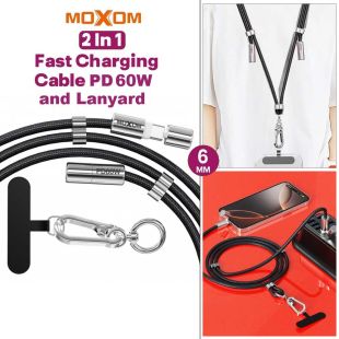 2 in 1 Type-C Fast Charging Cable PD 60W and Lanyard by Moxom