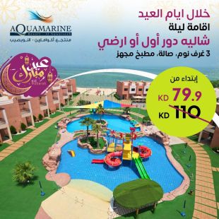 استمتع خلال ايام الاسبوع او عطلة نهاية الأسبوع بقضاء ليلة بشاليه الدور الأول لـ 8 أشخاص في منتجع أكوامارين - النويصيب