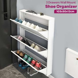 3 Drawers Wall Mount Shoe Organizer 103 x 50 x 12 cm