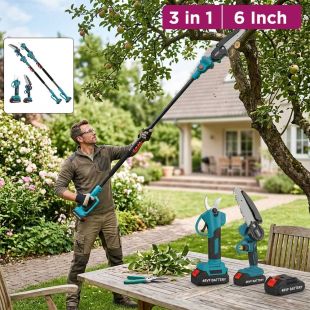3-in-1 Cordless Electric Pruning Kit with 6-Inch Chainsaw and Telescopic Pole