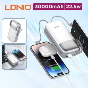 30000mAh Power Bank 22.5W with Built-in Type C and Lightning Cables by LDNIO