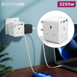 RavPower 3250W Wall Charger with 3 AC Outlets, USB-C and Dual USB-A Ports