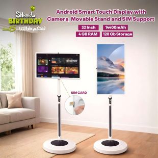 32 Inch Android Smart Touch Display with Camera, Movable Stand and SIM Support
