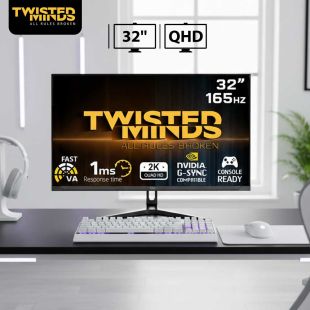 شاشة ألعاب مسطحة VA سريعة إصدار Eclipse قياس 32 بوصة 165 هرتز QHD وقت استجابة 1 مل ثانية ومنافذ HDMI 2.1 ثنائية من Twisted Minds