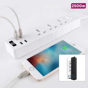 2500W 3-Outlet 4-Port USB-A Extension Cable 2m by Onesam