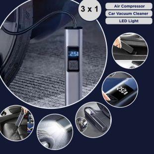 مضخة هواء ومكنسة للسيارة قوة 40 واط مع كشاف LED للطوارئ 3 في 1