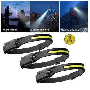 Rechargeable Mini Headlight Flashlight Built-in Battery 3Pcs