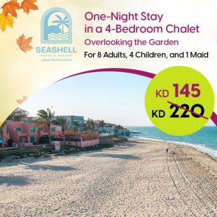 Enjoy One Night Stay in a 4-Bedrooms Chalet for 8 persons & 4 kids + Maid Room at Seashell Julaia Hotel & Resort