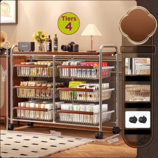 Double Steel Rack with Pull-out Layers with Plastic Wheels