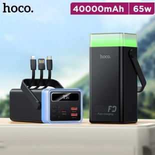 Power Bank 40000mAh 65W with Built-In Cables and LED Light by Hoco