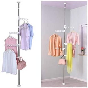 علاقة ملابس عامودية 4 طبقات قابلة للتعديل من الأرضية إلى السقف