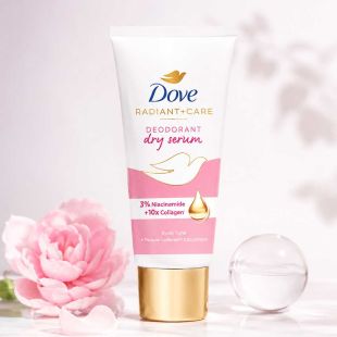 Dove Radiant+Care Dry Serum Deodorant with 3% Niacinamide + Collagen for even-tone underarms. 40 ML