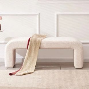 Faux Wool Shoe Changing Bench with Pine Wood Frame