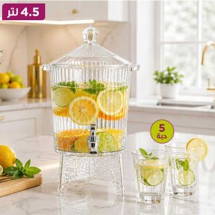 طقم إبريق مشروبات PET سعة 4.5 لتر مع 5 أكواب بلاستيكية