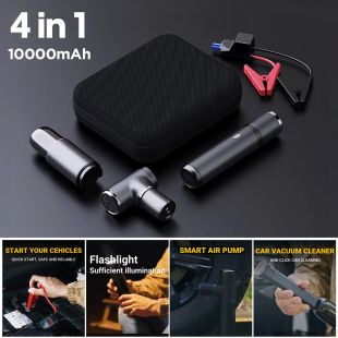 4 in 1 Portable Jump Starter with Air Pump, Vacuum Cleaner and Flashlight