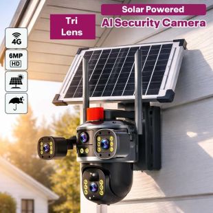 4G Solar Powered Tri Lens AI Security Camera 6MP
