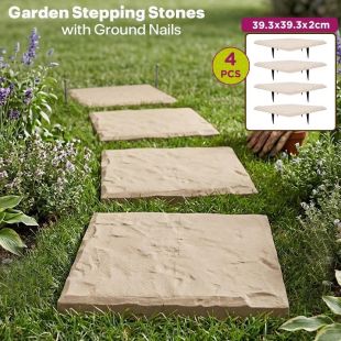 4Pcs Garden Stepping Stones Set with Ground Nails