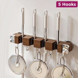 Multipurpose Wall-Mounted Storage Holder with 5 Hooks and Suction Cup