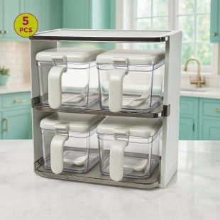 Acrylic Spice Jar Set with Stand - 5 Pieces