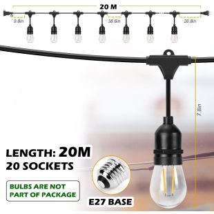 مقابس تعليق مصابيح خيطية مع 20 قاعدة للمصباح - 20 متر