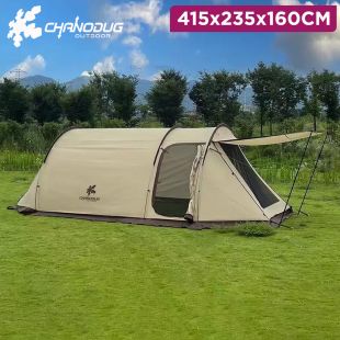Portable Outdoor Weather-Resistant Tunnel Camping Tent with Canopy