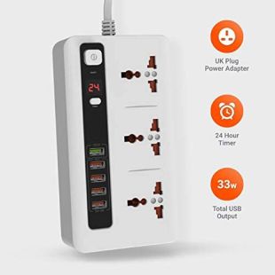 وصلة تمديد الكهرباء الذكية مع 5 منافذ USB و 3 مقابس طاقة عالمية